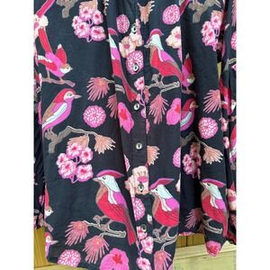 Olivia James The Label Bird Print Blouse Long Sleeve Black Pink Floral‎ Top